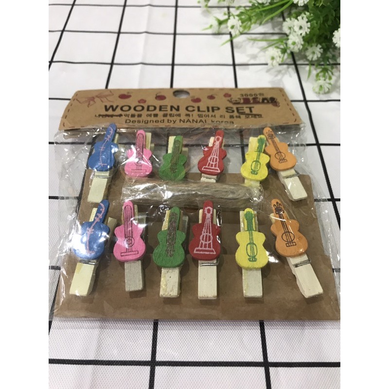 คลิปไม้ชุด Guiter / คลิปไม้ Log Photos Clip - 12 ชิ้น
