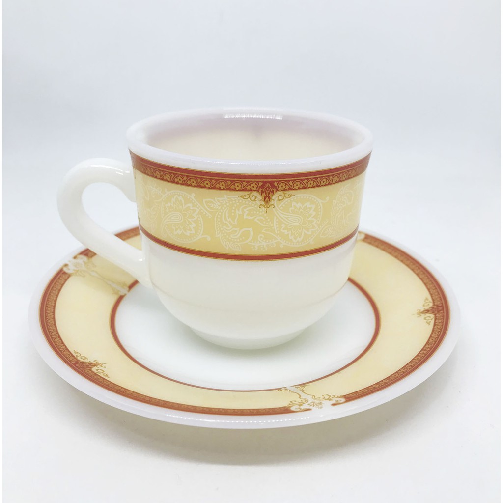 ชุดแก้วกาแฟ พร้อมจานรองแก้ว เนื้อแก้วลายมุก Pearl Opal Glass Coffee Cup with Saucer