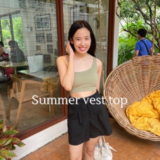 Summer vest top เสื้อครอป สายเดี่ยว ผ้าร่อง 🖤💚 สินค้าพร้อมส่ง มีฟองนำ้ซับในในตัว