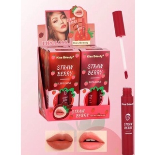 ลิปเซท straw berry  3 สี ลิปกำมะหยี่ ลิปเวลเวท เนื้อโคลน สีชัดสวย ติดทน ไม่ติดแมส ลิปสติก kiss beauty no.70572-03bสตออออ