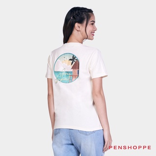 เสื้อยืดแฟชั่น△เสื้อยืดกราฟิก Penshoppe Free Spirit Relaxed Fit พิมพ์ลายด้านหน้าและด้านหลังสำหรับผู้หญิง (สีขาวออฟไวท์)