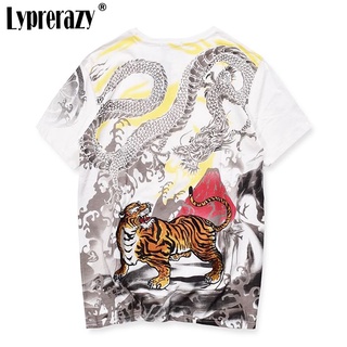 Lyprerazy เสื้อยืดแขนสั้น ปักลายมังกร สไตล์จีน ญี่ปุ่น ฮาราจูกุ อุกิโยเอะ วินเทจ สําหรับผู้ชาย ผู้หญิง