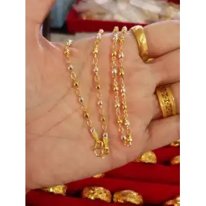 ใหม่!! สร้อยคองาน 2 กษัตริย์ ชุบทอง 24K (99.9%) ลายห่วงสลับไข่ปลากลม น้ำหนัก 1 บาท ความยาว 18 นิ้ว