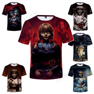 เสื้อยืดแขนสั้น พิมพ์ลายหนังสยองขวัญ Annabelle แฟชั่นสําหรับผู้ชาย และผู้หญิง วัยรุ่น