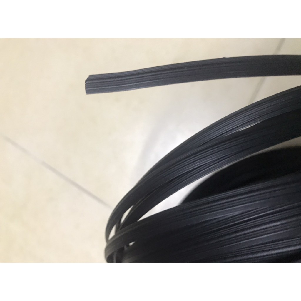 BS712R เส้นหวายเทียม สีดำ เส้นแบน ผิวลายเส้น 2 หน้า   ขนาดกว้าง 7 มม หนา 1.2 มม