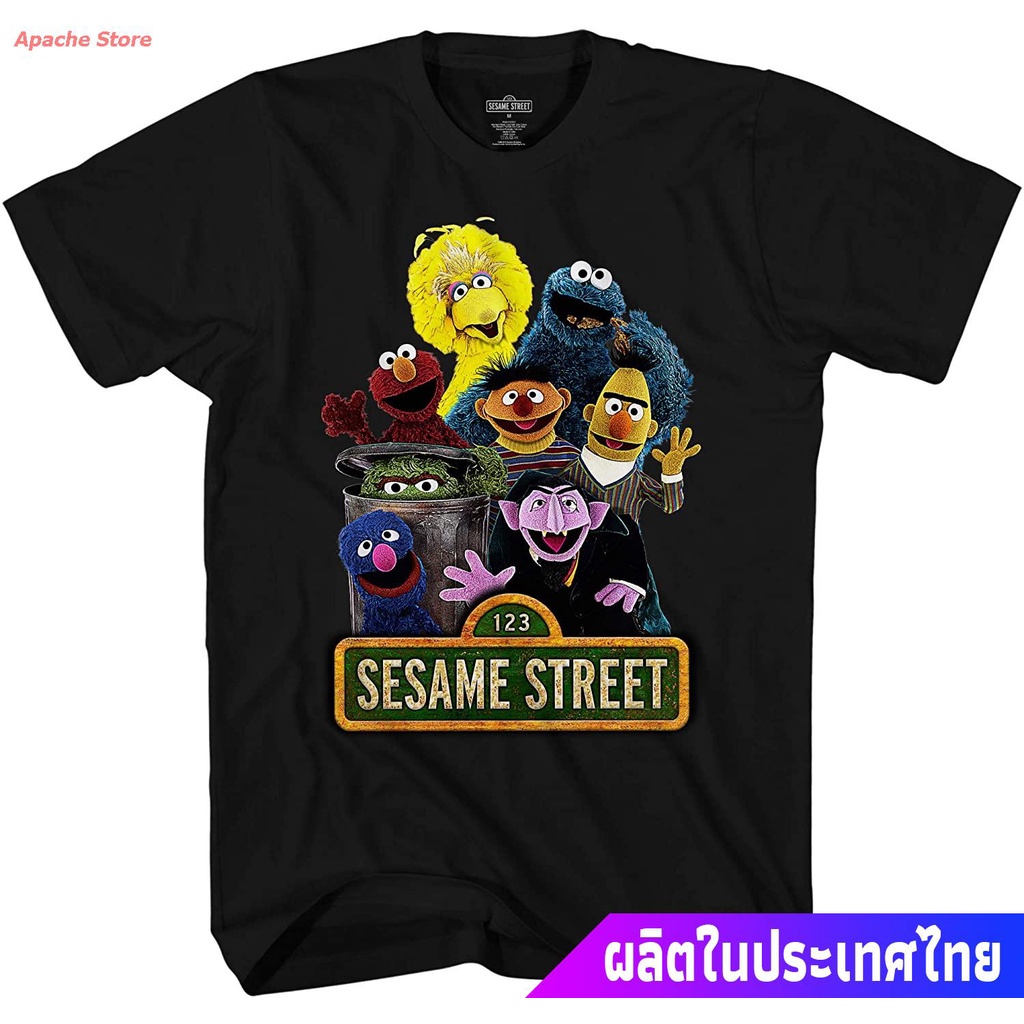 Apache Store เสื้อยืดกีฬา Sesame Street Mens Classic Shirt Elmo Cookie Monster Big Bird Tee T-Shirt Short sleeve T-shirt