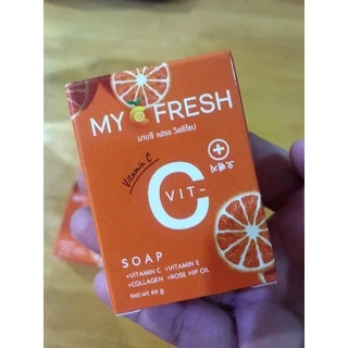 สบู่หน้าใส🍊MY C Fresh Vit C Soap(60g.) ✨แท้ 100% หน้าใส ไร้สิว ทำความสะอาดล้ำลึก Exp 20/06/28(New Package)💕แถมถุงตาข่าย💕