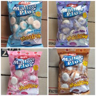 Mallow plus jam filled มาร์ชเมลโลว์ ตราเออโก้ มาร์ชเมลโลว์สอดไส้แยม 100 กรัม มาร์ชเมลโล่วโอวันติน 40 กรัม