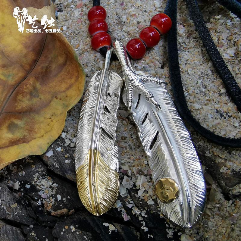 GOROS◈✘Art Erosion Takahashi Goro goros lower gold point gold and silver claw feather glazed bead leather rope chain for