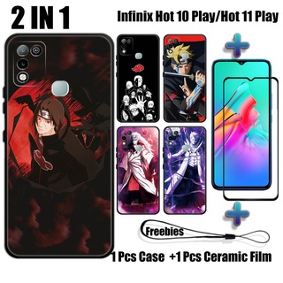 2 IN 1 เคสโทรศัพท์มือถือ กระจกนิรภัย ทรงโค้ง ลายนารูโตะ สําหรับ Infinix Hot 10 Play Hot 11 Play