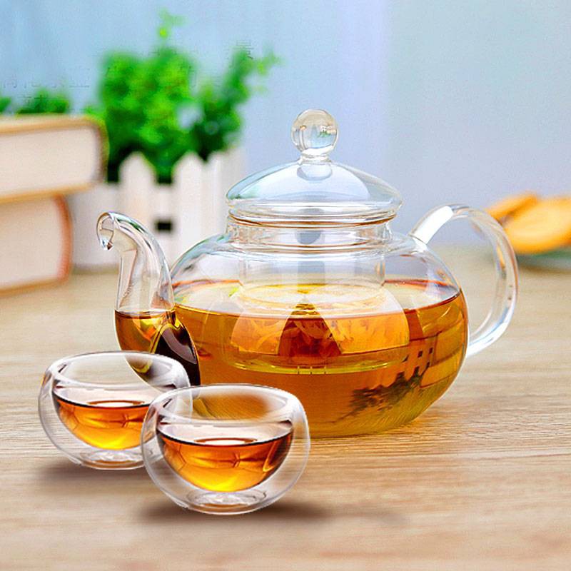 ชุดกาน้ำชาแก้วใส ขนาด 250-600 ml. รหัส DUO-01 | กาแก้วใส 1 ใบ + แก้วชาสองชั้น 2 ใบ Glass Tea Pot Set