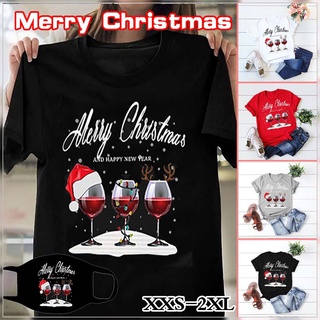 ⚡️ พร้อมส่ง⚡️ 2021 Unisex Christmas Shirt Merry Christmas and Happy New Year Short Sleeve Xmas T-shirt