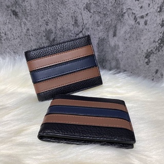 (สด-ผ่อน)🎗แท้100% COACH SLIM BILLFOLD WALLET WITH VARSITY STRIPE (#COACH