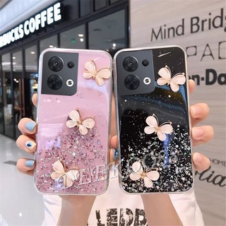 เคสโทรศัพท์มือถือนิ่ม OPPO OPPO Reno 8 7 6 8Pro 7Z 7Pro 6 6Z Z Pro Find X5 Pro 5G 4G Phone Case Crystal Butterfly Decorated Glitter Gel Shiny Sequins Soft Back Cover Smartphone Casing Reno8 Reno7 Reno6