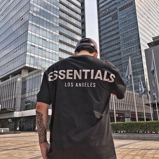 เสื้อยืดผ้าฝ้ายใหม่ ESSENTIALSt เสื้อเชิ้ตแขนสั้น คอกลม พิมพ์ลายตัวอักษร สะท้อนแสง ทรงหลวม สีดํา แฟชั่นฤดูร้อน สําหรับผู