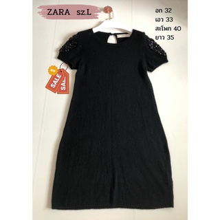 ZARA sz.L เดรสสีดำ ตกแต่งแขนเก๋ๆ ผ้าไหมพรม สวยมากกกก ยืดได้เยอะ สภาพใหม่ ป้ายแคร์ครบ