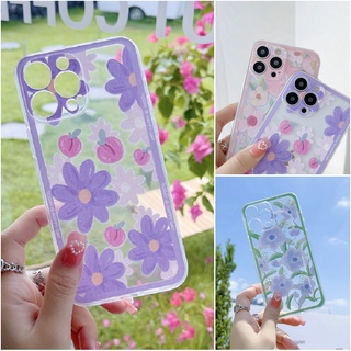 Casing Xiaomi Mi 12 11 11T 10T Lite POCO F3 Redmi Note 7 8 9S 9 Pro Clear Shockproof Straight Edge Fine Hole Lens Protection Cherry Peach Flowers+Bow Chain Soft Phone Case CES 12