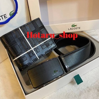 Lacoste Belt and Wallet Gift Set เซทสุดคุ้มทั้งกระเป๋าสตางค์พับสองตอนและเข็มขัดวัสดุหนังและPVCคุณภาพดี