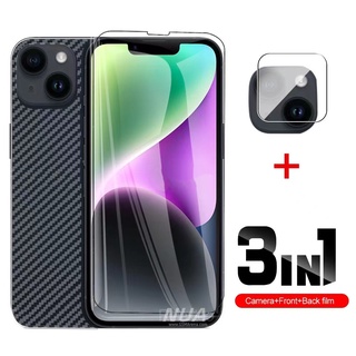 3in1 นําไปใช้กับ แอปเปิ้ล 14/14 Pro/14 Plus/14 Pro Max ฟิล์มเลนส์กล้อง + ฟิล์มกระจกเต็มจอ+ ฟิล์มหลัง ฟิล์มกันกระแทกขอบดำ