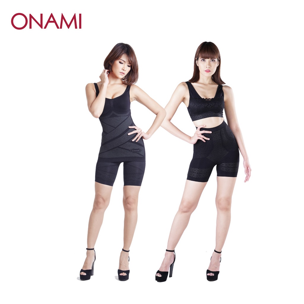 Onami X slender สีดำ 1 ชุด (เสื้อกล้าม+กางเกงขาสั้น) แพ็คคู่ Onami Fit bra สัดำ 1 ชุด