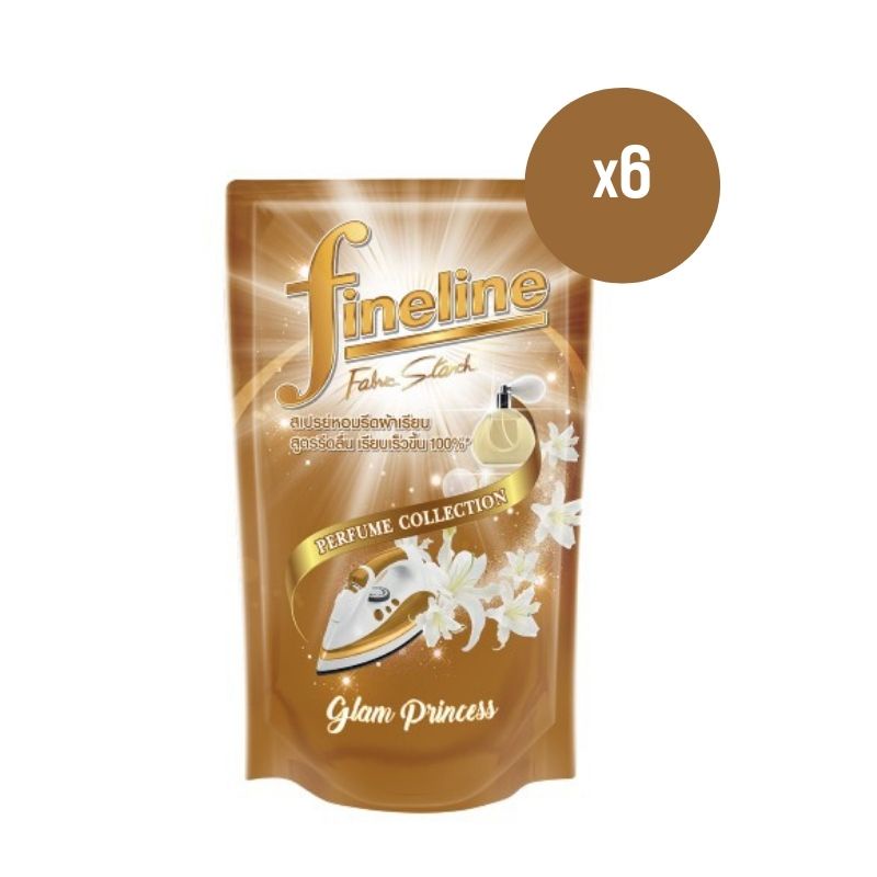 [แพ็ค X6] Fineline ไฟน์ไลน์ รีดผ้าเรียบ เพอร์ฟูมคอลเลคชั่น สีทอง ถุงรีฟิล 450 มล. กลิ่นแกล็มปริ้นเซส x6