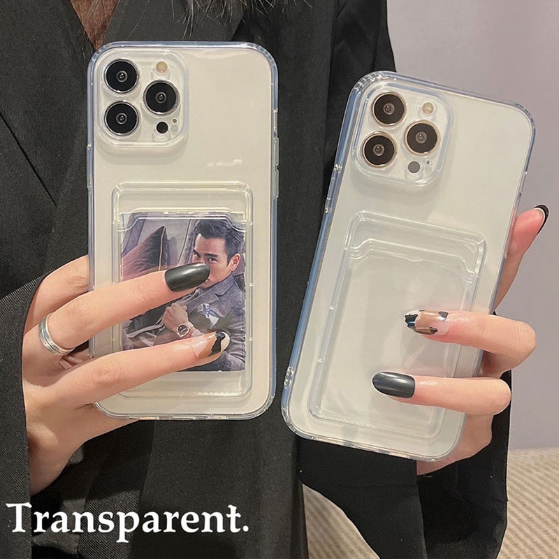เคสโทรศัพท์มือถือ แบบใส พร้อมช่องใส่บัตร สําหรับ Iphone 14 11 12 13 Pro Max XR X XS Max 6 7 8 Plus SE 2020