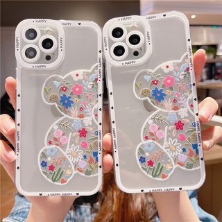 Transparent Drop-Resistant Case for  Phone Case For VIVO Y70S Y51S Y20 Y17 Y3 Y15 Y19 Y53 Y7S Y73S Y53S Y52S X30 X50 X60 X70 Pro Soft Silicone Floral Bear Transparent Back Cover