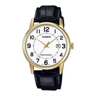 นาฬิกา รุ่น Casio นาฬิกาข้อมือ ผู้ชาย สายหนังสีดำ รุ่น MTP-V002GL-7B ( White/Black )