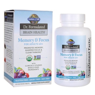 Garden of Life Dr. Formulated Brain Health, Memory &amp; Focus for Adults 40+, 60 Vegetarian Tablets