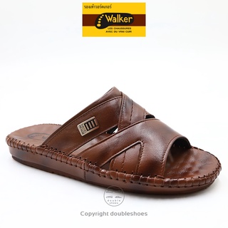 Walker รองเท้าแตะหนังแท้ รองเท้าเพื่อสุขภาพ พื้นปุ่มนวด รุ่น M5241 สีน้ำตาล ไซส์ 40-45