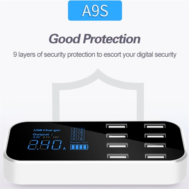 TABLLYUGE A9S Fast Car Charger 8 Port Multi USB LCD Display Phone