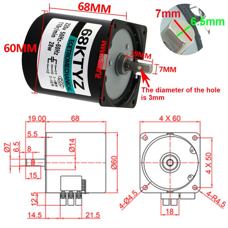 60GA775 DC Gear Motor & 68KTYZ AC Synchronous Gear Motor With Mounting Bracket – 1-Piece Set For Various Applications-1170912