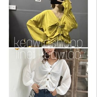 เสื้อแขนยาว แต่งจีบอก (พร้อมส่ง)