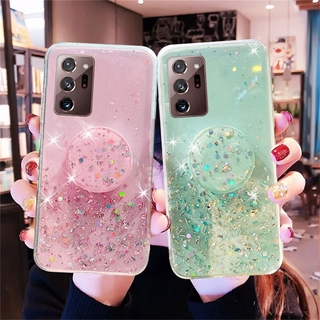 เลื่อมแวววาว TPU อ่อนนุ่ม เคสโทรศัพท์สำหรับ Samsung Galaxy S20 Ultra S20 FE S10 S9 S8 Plus ท้องฟ้าเต็มไปด้วยดวงดาว พร้อมฝาครอบผู้ถือ