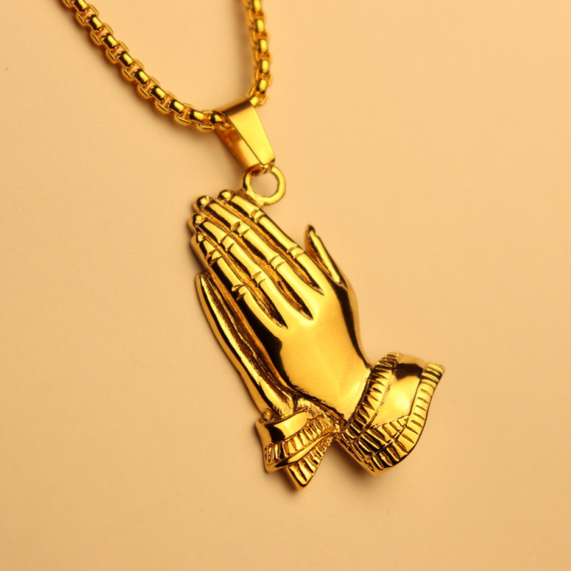 สร้อยคอทองคํา 18k จี้รูปมือสวดมนต์ สไตล์ฮิปฮอป สําหรับผู้ชาย 1 ชิ้น