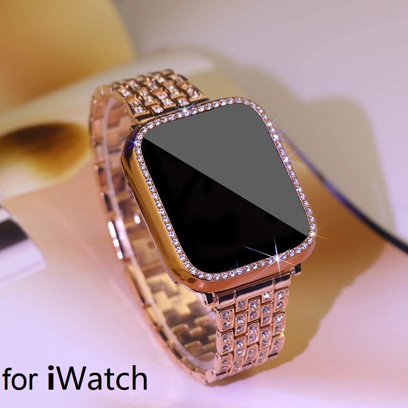 สายนาฬิกา + เคส Watch หรูหรา แฟลช รูปสี่เหลี่ยมขนมเปียกปูน i watch strap series11/10 9 8 7 se 6 5 4 Bracelet size 41mm 45mm 40mm 42mm 44mm