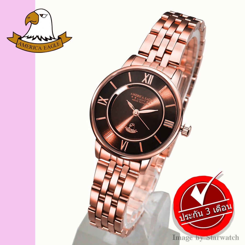 AMERICA EAGLE นาฬิกาข้อมือผู้หญิง สายสแตนเลส รุ่น AE078L - Pink Gold / Brown