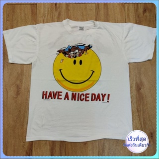 แฟชั่นคลาสสิกTAZMANIA SMILEY  HAVE A NICE DAY CARTOON เสื้อลายการ์ตูน เสื้อวง เสื้อทัวร์