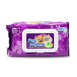 BOKDOK Pet Wipes บ๊อกด๊อก ทิชชู่เปียกเช็ดตัวสุนัขแมว ผ้าเปียกทำความสะอาดตัวสุนัขและแมว บรรจุ 70 แผ่น