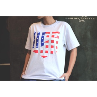 เสื้อยืดแฟชั่นผู้หญิง ผู้ชาย USA สีขาว