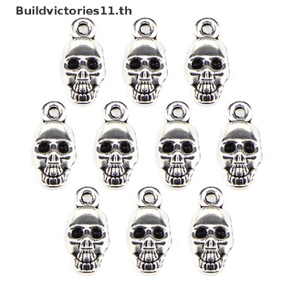 Buildvictories11 จี้ลูกปัด รูปกะโหลกทิเบต สีเงิน สําหรับทําเครื่องประดับ DIY 10 ชิ้น