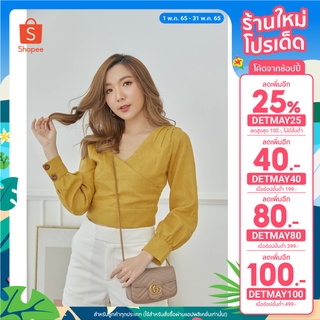 weerin lemon top เสื้อครอปแขนยาว ผ้าลินินเนื้อดีมาก