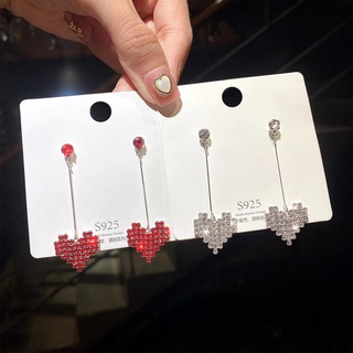 Fashion earrings ต่างหูเงินแท้925 ต่างหูหัวใจ สีแดง/สีเงิน (พร้อมกล่อง)