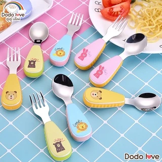 DODOLOVE ชุดช้อนส้อมสแตนเลส ช้อนส้อมสำหรับเด็ก ช้อนส้อมเด็ก ลายน่ารัก