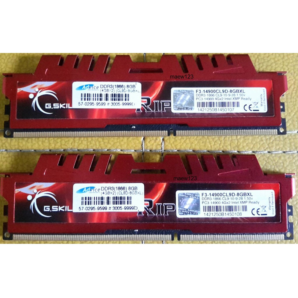 RAM PC DDR3/1866 G.SKILL RIPJAWS X 8 GB (4*2) ขายเป็นชุด 1 ชุดมี 2 ตัว รวม 8 GB