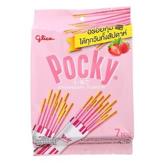 กูลิโกะป๊อกกี้แฟมิลี่แพ็ครสสตรอเบอร์รี่ 147กรัม Glico Pocky Family Pack Strawberry Flavor 147g.