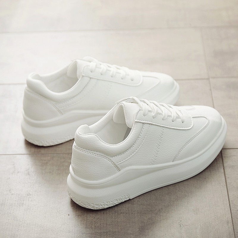 (C191)รองเท้าผ้าใบหนังPUสีขาว (35-40) ส้นสูง3.5cm**พรีออเดอร์👉ทักแชทก่อนสั่ง