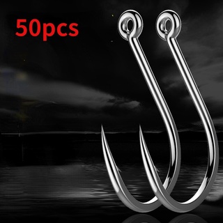 50pcs เบ็ดตกปลา Barbed Baitholder Hooks ตะขอเหล็กคาร์บอนสูง Extra Sharp Jig Fish Hooks