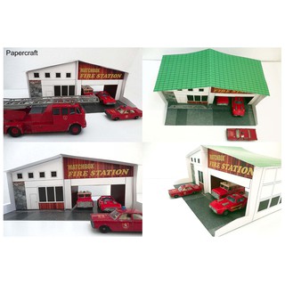 โมเดลกระดาษ Fire station Diorama เหมาะกับโมเดล 1/64 และ 1/43 และ 1/32 มีชิ้นงาน 5 แผ่น