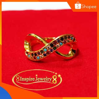 INSPIRE JEWELRY แหวนทองรูปอินฟินิตี้ Infinity ฝังพลอยนพเก้า ตัวเรือนขึ้นด้วยทองเหลืองนอก ชุบทองแท้ 100% 24K